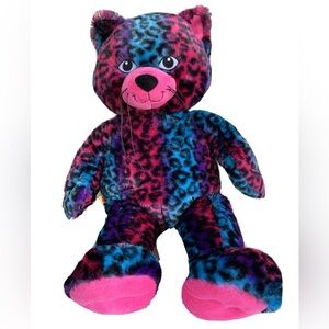 BUILD-A-BEAR Colourful Plush Leopard Stuffed Animal, Pink/Blue/Black, 18” Length